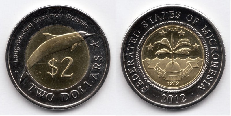 2012  Micronesia Bi-metal $2 Dolphin