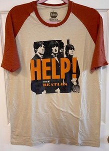 HELP! The Beatles Cotton Blend Orange Cream Baseball Tee Size L Apple Corp Y2K