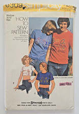 70s Simplicity Sew Pattern 6309 MENS T-Shirt Two Lengths/Transfer Chest 38-40 UC
