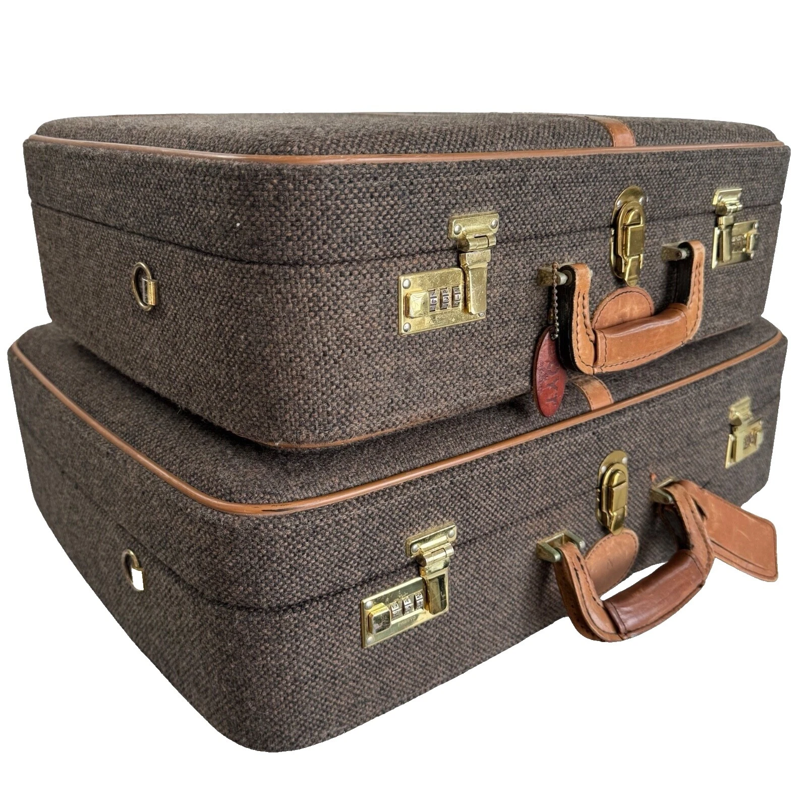 Maletas Vintage Marrón Tweed Accesorios de Viaje