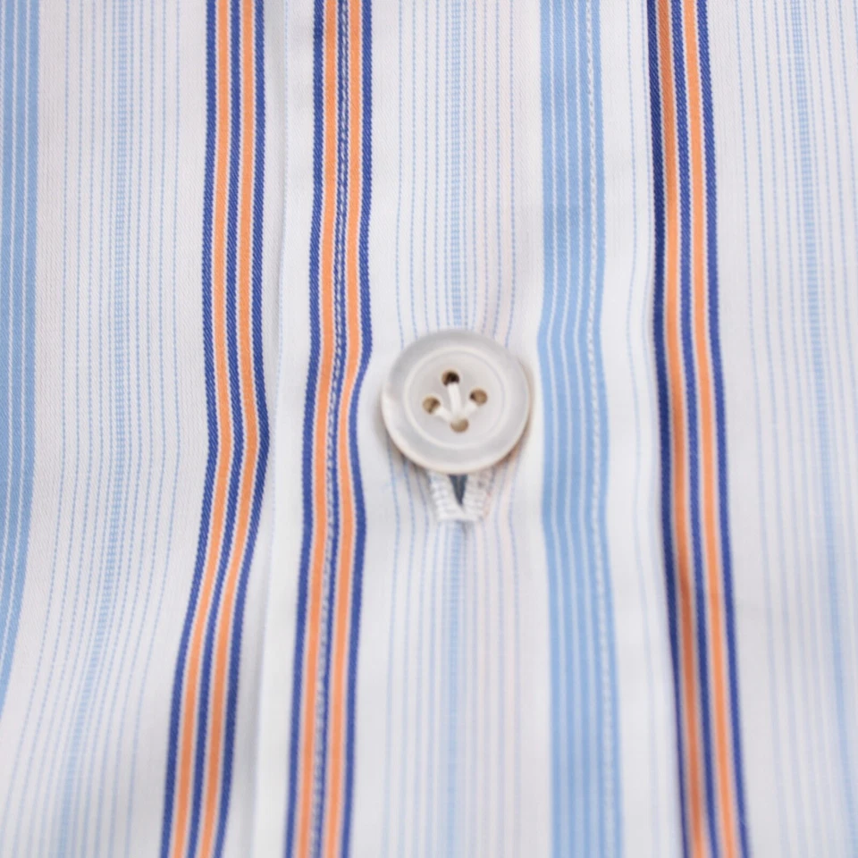 Camisa social Kiton nova com etiquetas tamanho 15.5 39 azul laranja com listra branca 100% algodão - Imagem 4 de 4