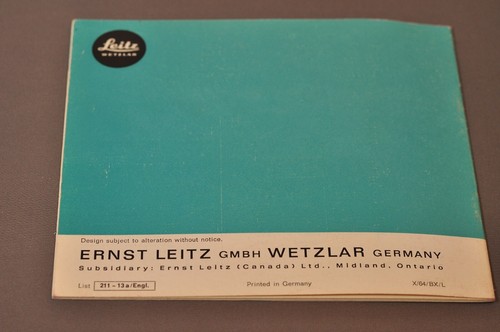 Leitz, Leica Leicina 8SV Owner's Manual, Original, Not a Copy! c1964 - Picture 4 of 4