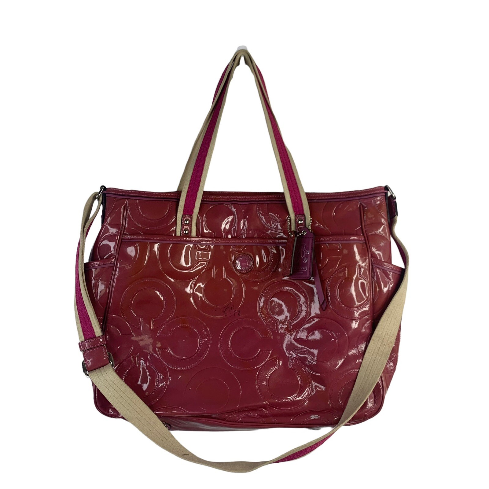 Coach Diaper Bag Multifunction Pink Patent Leather Baby Girl Tote Large Pockets-image