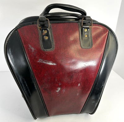 Vtg Brunswick Bowling Ball Bag USA Maroon Black Zipper Top Handles Footed *Marks