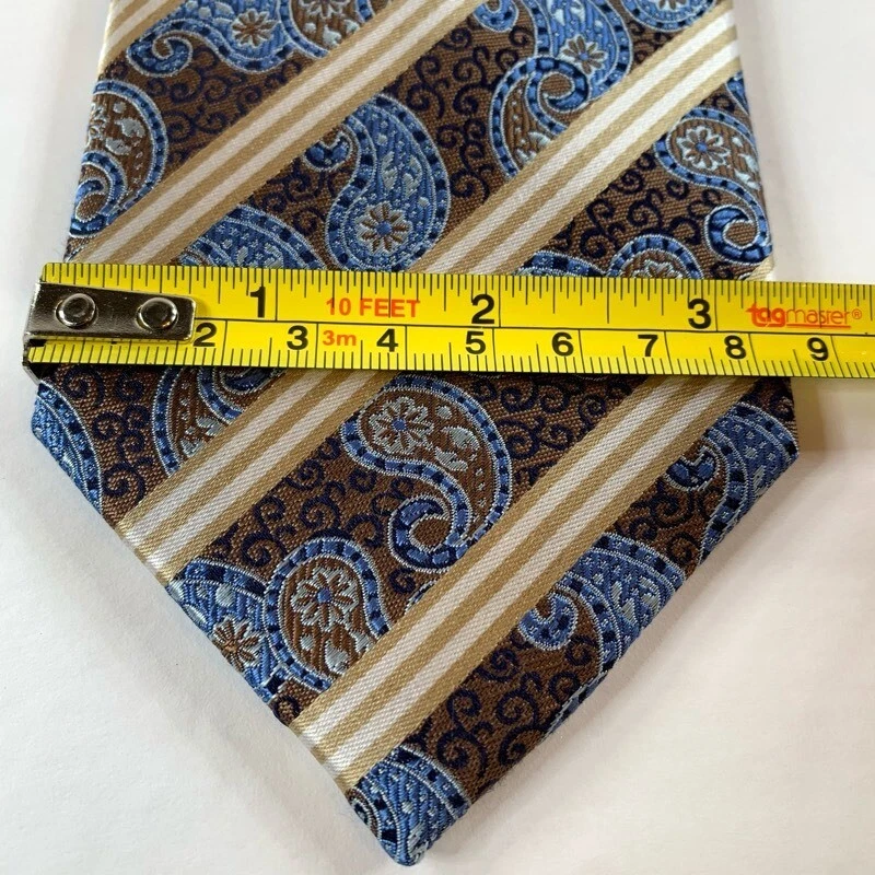 Corbata Bacharach Para Hombre Multicolor Azul Paisley Rayas 100% Seda Atada Ancha Larga Foto 3 de 4
