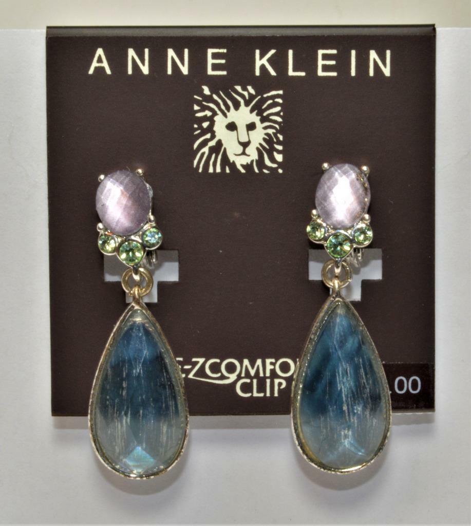 Original Tarjeta Ana Klein Plateado Colgante Azul Lágrima Pendientes Clip