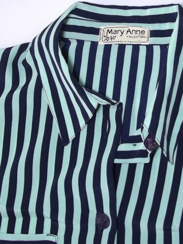 Mary Anne Womens Shirt Green Striped Vintage Long Sleeve Made Italy L Large It44 - Picture 4 of 7