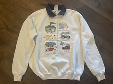 Valorie's Folk Art Applique Vintage Pullover Sweatshirt L XL Sport Mom USA Golf