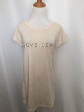 ZARA W&B COL donna taglia small panna 'LOVE nuova con etichetta. Camicia tunica corpo lungo stampa LESS'