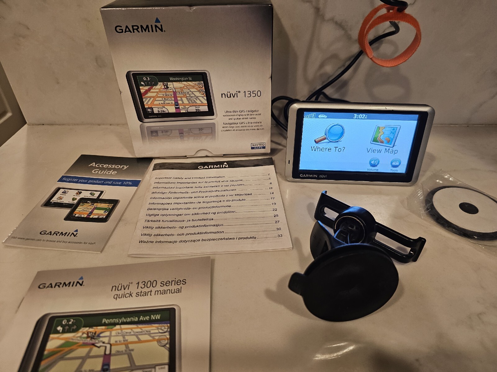 Garmin Nuvi 1350 GPS Bundle with Box Mount Car Charger and Instructions-image