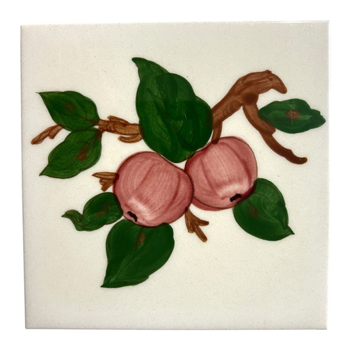 Vintage Franciscan Ceramic Apple Tile Trivet Hand Painted Kitchen Decor 6x6