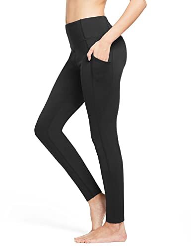 Women's Fleece Lined Winter Leggings High Waisted Medium A Black With Pockets - Picture 2 of 7