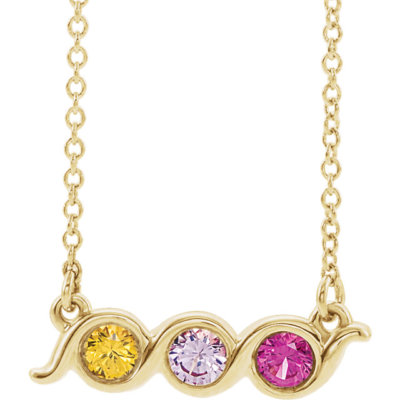 Bezel-Set Family Necklace for Mother, Family Jewelry 14K Gold 1-5  Birthstones