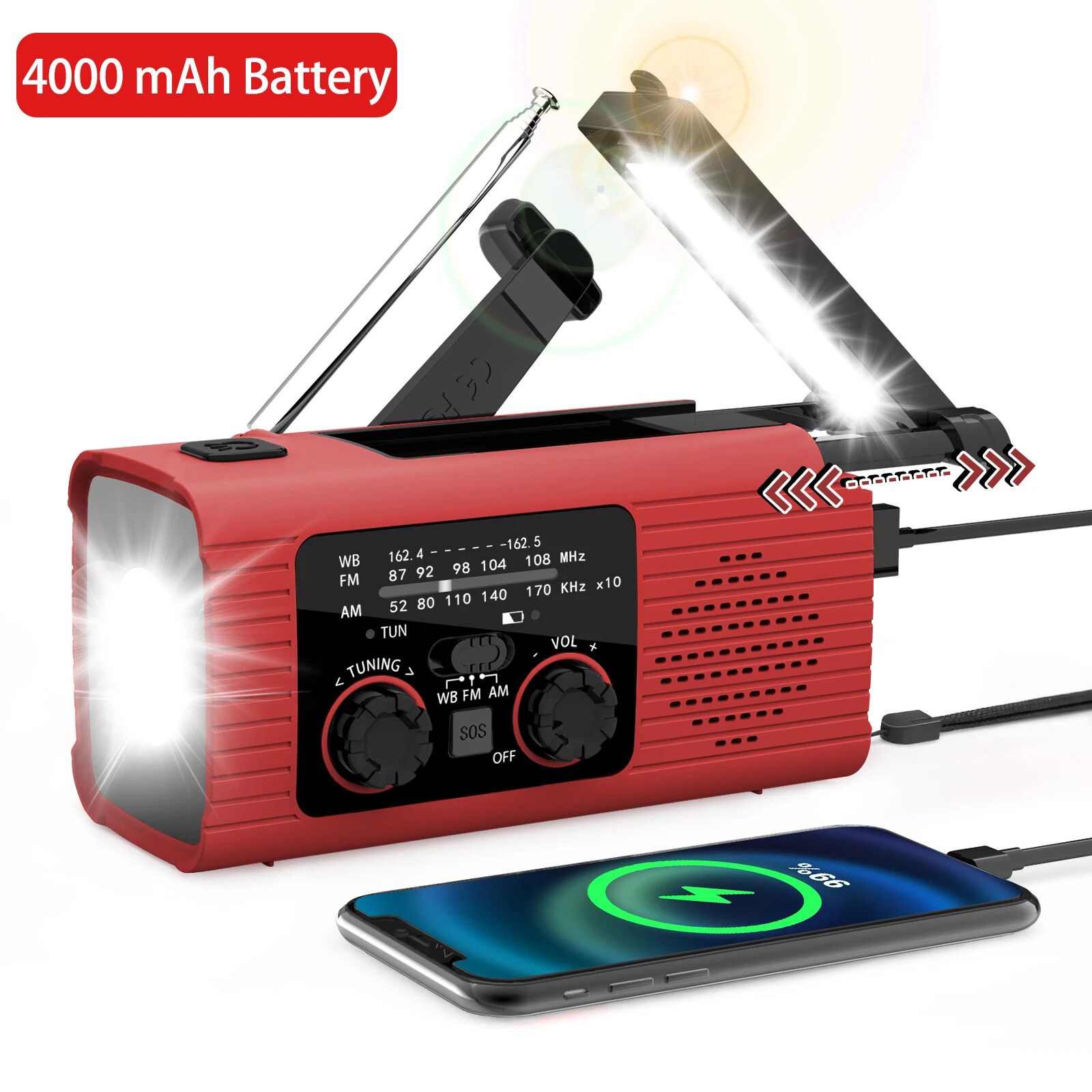 Radio Sopravvivenza Impermeabile 4000mAh Dinamo e Pannello Solare
