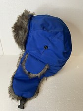 Polar Fleece Faux Fur Aviator Trapper Winter Hat Lined Cap Blue OSFM