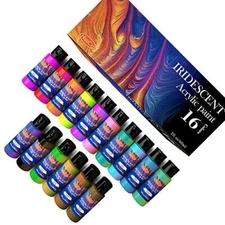 Iridescent Acrylic Paint Set of 16 Chameleon Colors 60ml 2 OZ Bottles High Vi...
