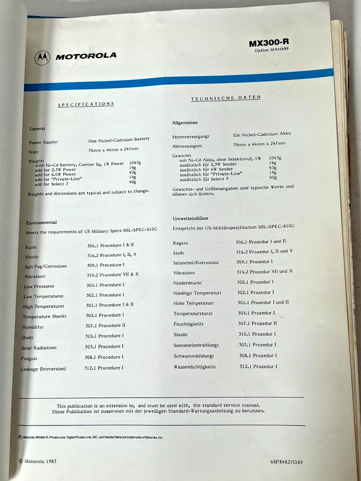 Motorola MX300 Series FM Two Way Radio Handie Talkie Manuals - Image 2 of 4