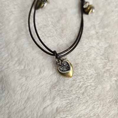 Fossil Heart Pendant Black Fabric Choker Necklace 16'' NWT