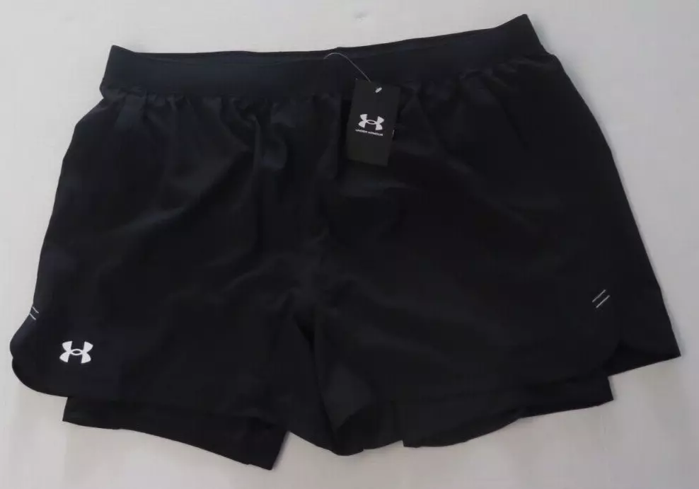 2XL Sz UA 1371010 Football Black Men\'s 2-in-1 Armour Shorts | Under 001 eBay