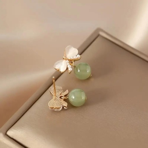 Women Fashion Opal Stud Earrings Needle Bowknot 18K Gold Plated Jewelry Gift New - Picture 2 of 4
