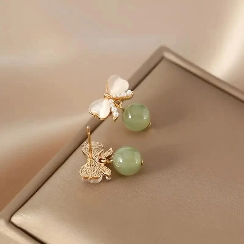 Mujeres Moda Ópalo Pendientes Aguja Moño Chapado en Oro 18K Joyería Regalo Nuevo Foto 2 de 4