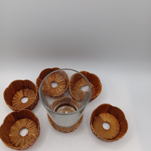 Juego de 6 soportes de vidrio/vaso tejido boho chic vintage hechos en Japón - Imagen 8 de 10