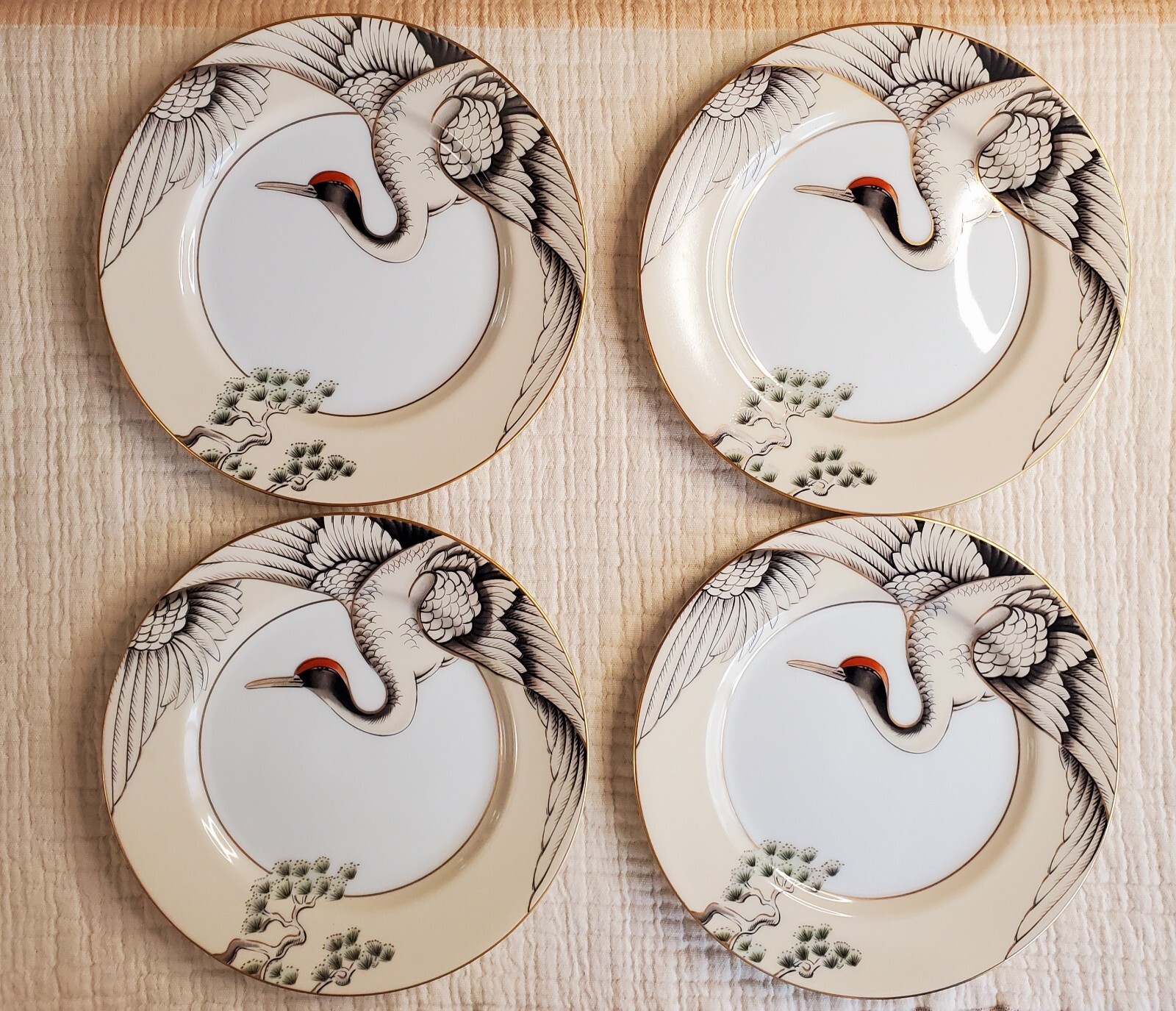 Set Of 4 Fitz & Floyd CRANE WITH PINE 7 1/2