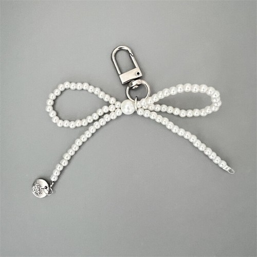 Bowknot Pearl Keychain Beaded Chain Phone Pendant Headphone Case Charm Bag D GF - Zdjęcie 4 z 14