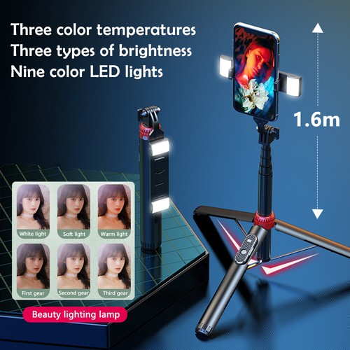 Dual LED Selfie Stick Tripod Remote Bluetooth For iPhone 15 14 13 12 Pro Max 11 - Photo 4 sur 17