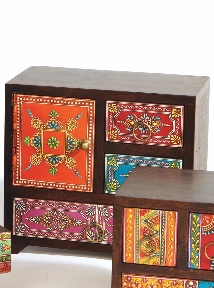Trinket Jewellery Box Mango Wood Hand Painted Decorative Storage Drawers - Image 2 of 2