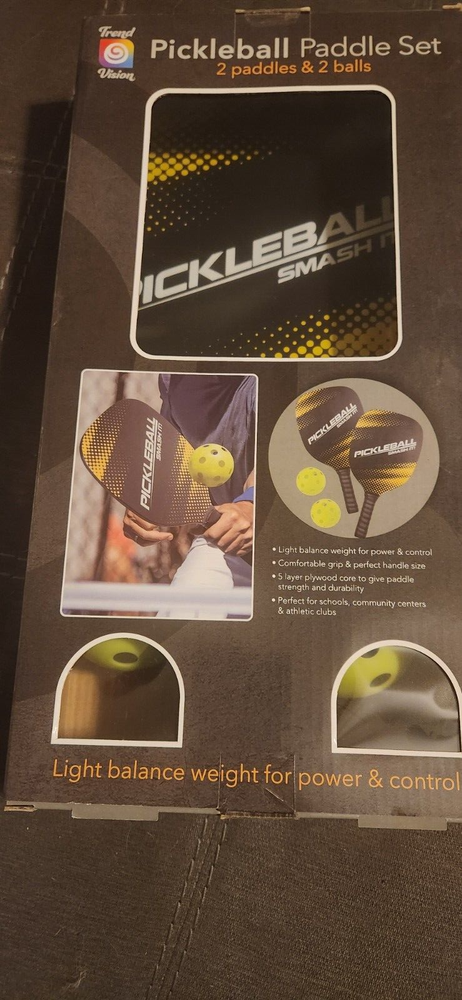 Pickleball Paddle Smash it Set 2 Paddles & 2 Balls. Light weight By Trend Vision