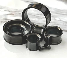 PAIR Black Internally Threaded Tunnels Plugs Titanium Anodized Earlets Gauges