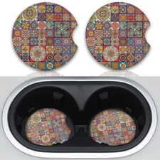 Car Coasters, Boho Absorbent Car Cup Holder Coasters, 2.75inch, Multicolor