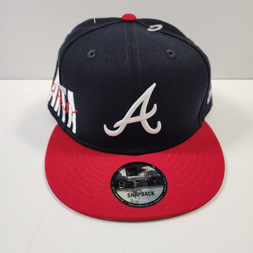 New Era Atlanta Braves 9Fifty 950 Sidefont Navy Blue Red Adjustable Snapback Nwt - Picture 1 of 10