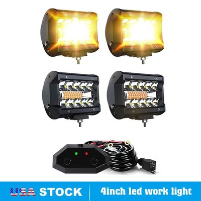 4'' INCH LED pods light Dual Color White Amber Flash Strobe OFFROAD Fit Truck ATV