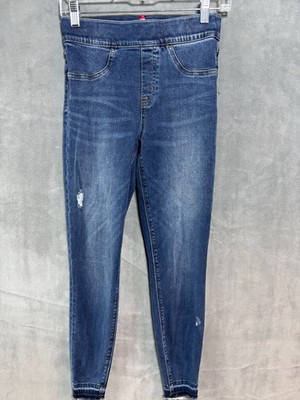 Spanx Jeans Womens Small Blue Distressed Skinny Denim Leggings Fray Hem 20203R