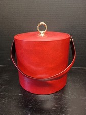 Vintage Georges Briard Red Faux Leather Ice Bucket W/ Lid