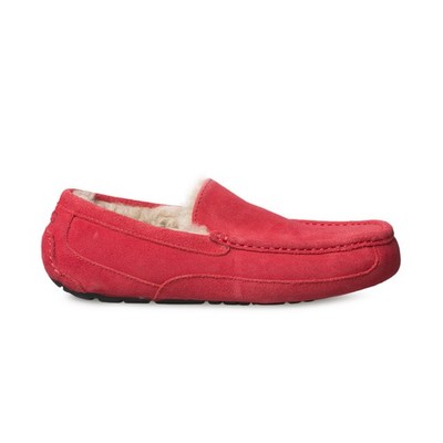 UGG ASCOT SAMBA RED SUEDE SHEEPSKIN MEN'S MOCCASIN SLIPPERS SIZE US 8/UK 7 NEW