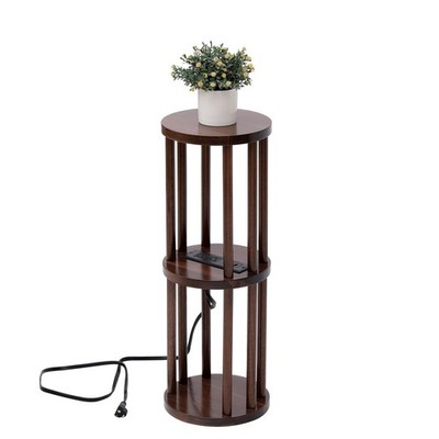 9 x25 Fully Assembled Walnut Wood Round Drink Table with Charging Station, Mi...