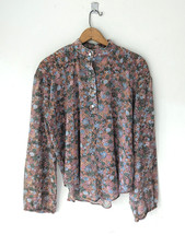 70s vtg sheer crinkle smocked peasant prarie boho floral top blouse
