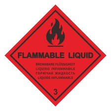Flammable Liquid Warning Stickers, 100mm x 100mm, Class 3, Self-Adhesive Vinyl