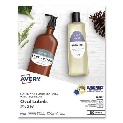 Avery Oval Print-to-the-Edge Labels, 2 x 3.33, White, 8/Sheet, 10 Sheets/Pack