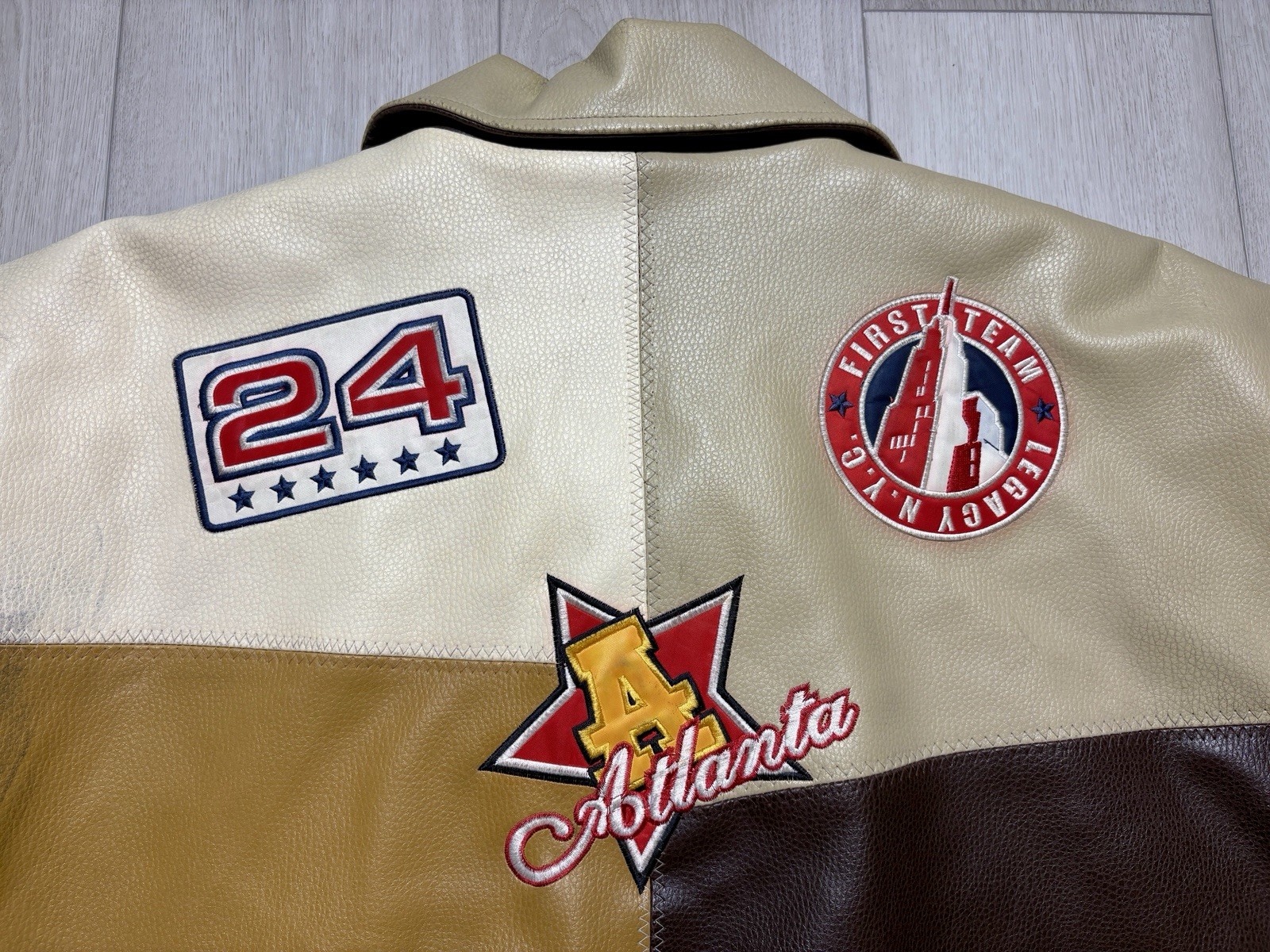 Raw Blue Patchwork Varsity Jacket Mens 3XL Basket… - image 13