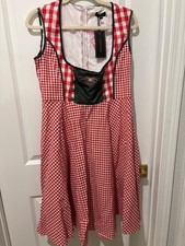 NWT Glory Star Women's German Dirndl Costume for Bavaria Oktoberfest Red Plaid L
