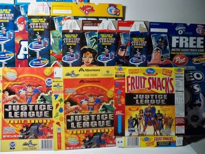 Justice League POST Cereal & Fruit Snack Boxes SUPERMAN BATMAN WONDER WOMAN JLA