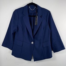 Chicos Black Label Tonga Navy Suiting Jacket Blazer 3/4 Sleeve Sz 0 NEW Office