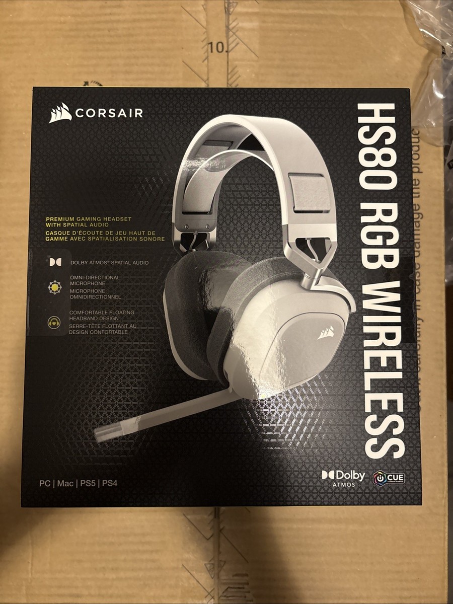 Corsair HS80 RGB Wireless Gaming Headset White Surround Sound RGB