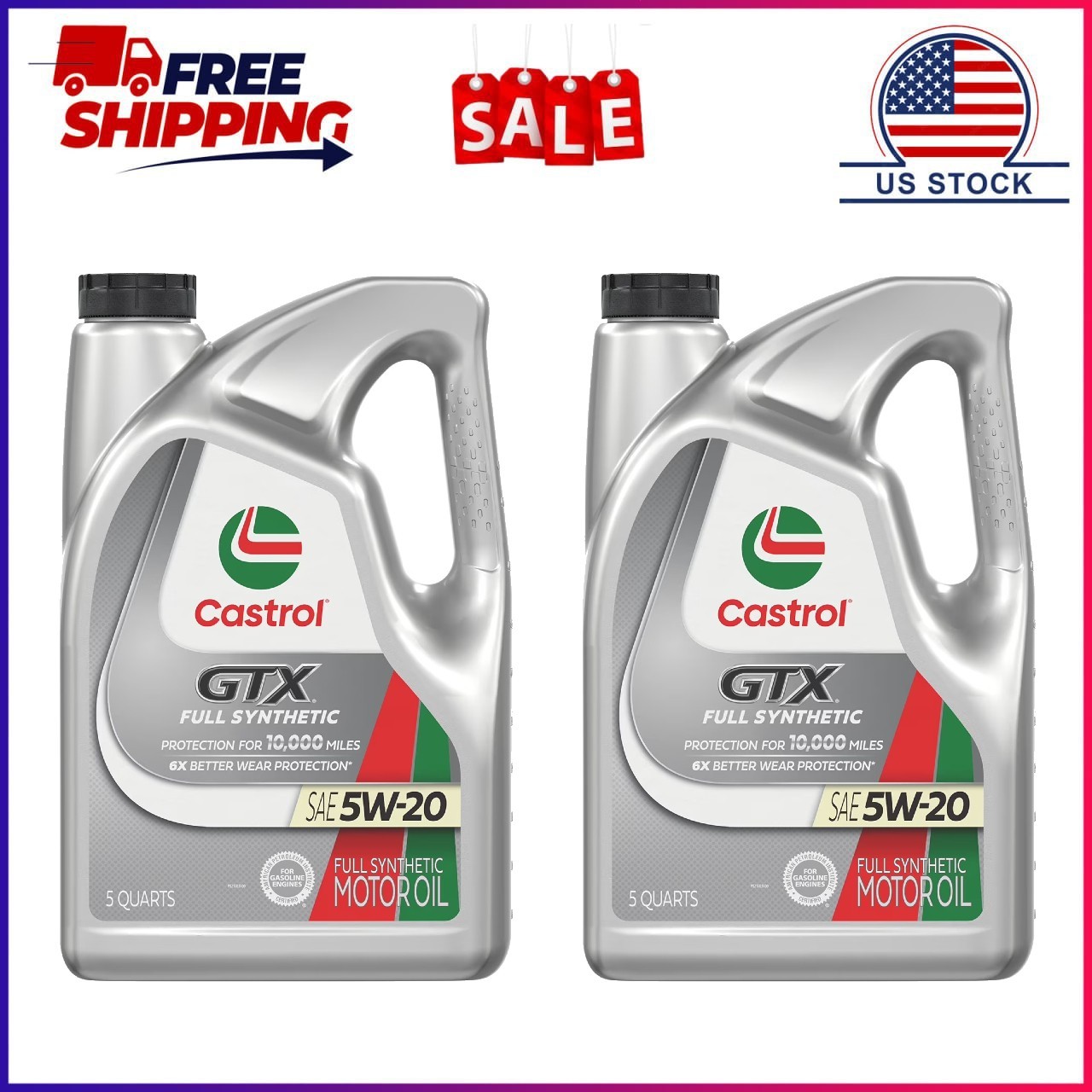 2 Pack, Castrol GTX Full Synthetic 5W-20 Motor Oil, 5 Quarts