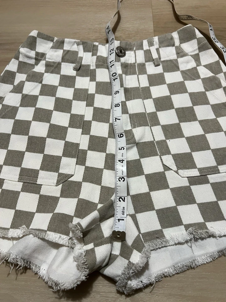 Pantalones Cortos Para Mujer The Post Cuadros Pantalones Cortos Tostados A Cuadros Talla Pequeña Tiro Alto Foto 4 de 4