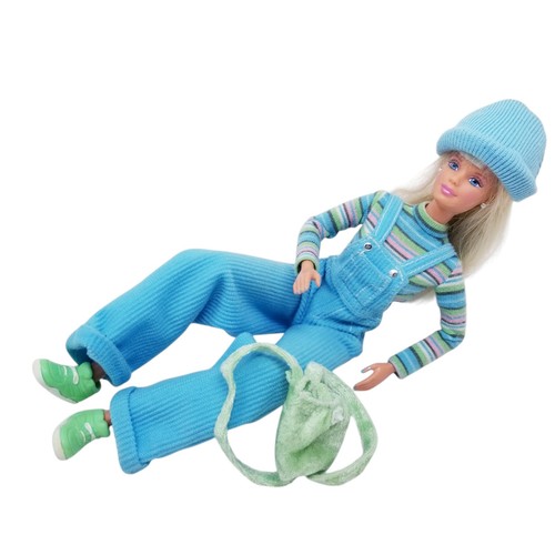 1997 Vintage Cool Blue Barbie Doll Overalls, Mattel #20122 Shoes Hat Bag
